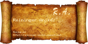 Reininger Anikó névjegykártya